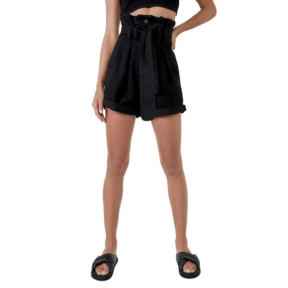 Bardot Papebag High Waist Black Belted Denim Shorts Pockets Women's 26 (XS) NEW